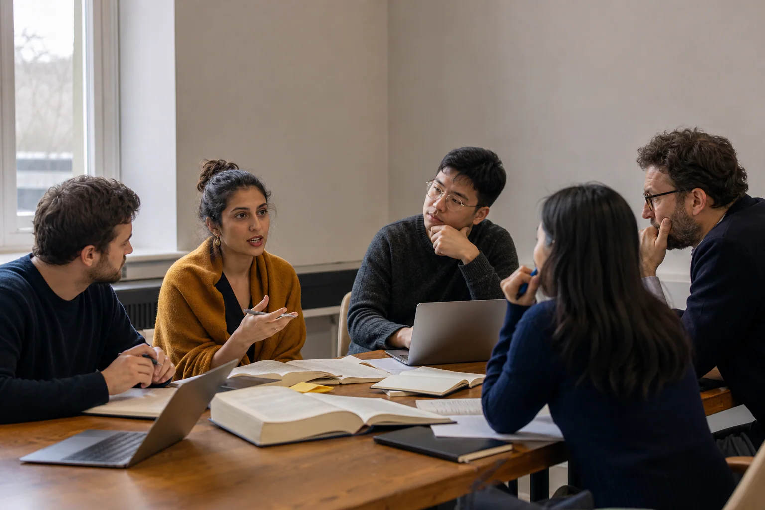 Adult learners take part in a focused academic seminar